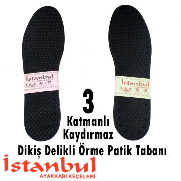 Dikiş Delikli Örme Patik Tabanı - Kaydırmaz (12 Çift / Paket)