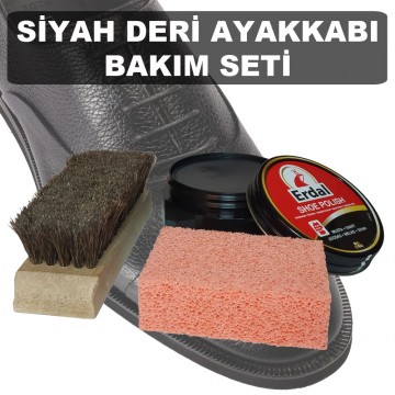 Siyah Deri Ayakkabı Bakım Seti - 3 Parça (Erdal)